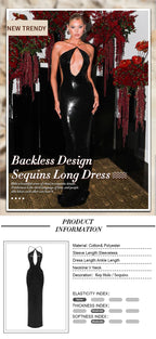 VC Women'S Luxury Party Dress Sexy Backless Black Sequins Long Dress For Special Events Female Clothing