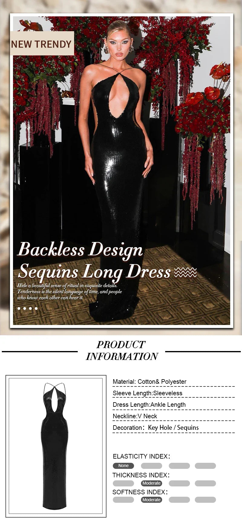 VC Women'S Luxury Party Dress Sexy Backless Black Sequins Long Dress For Special Events Female Clothing