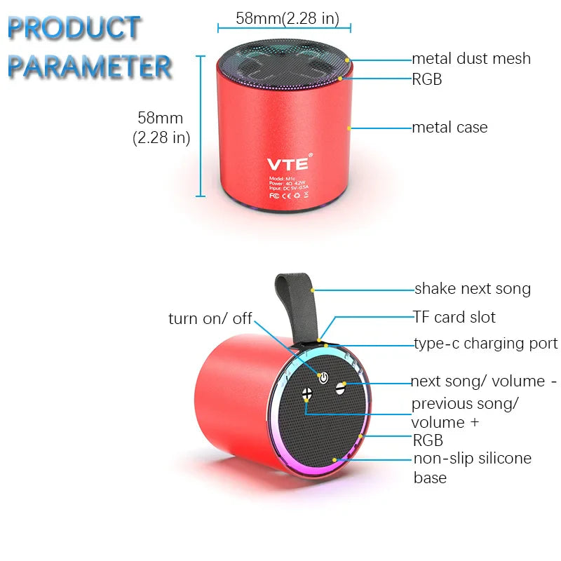 Wireless Speaker Portable Bluetooth 5.3 RGB Light Music Player Long Play TWS Connectivity Mic Subwoofer Mini Outdoor Bass Sound Lootquake LLC
