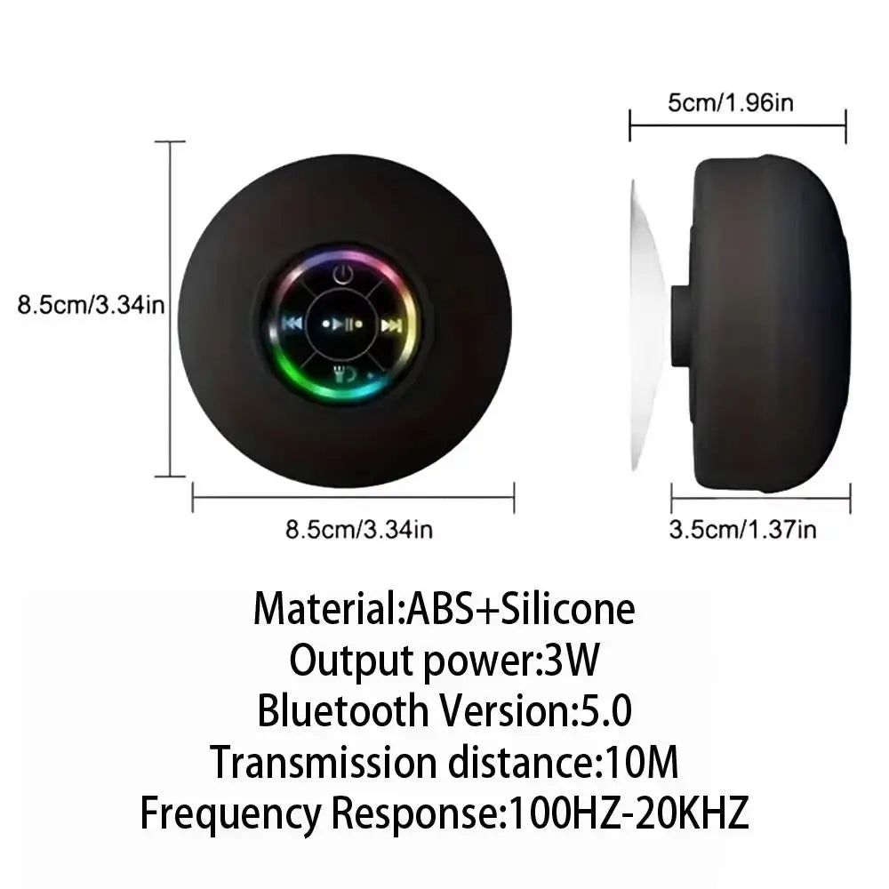 Waterproof Bluetooth Speaker with Colorful LED Lights, Strong Suction Cup & Phone Holder, Portable Mini Speaker for Outdoor/Show Lootquake LLC