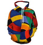 Men's Color Block Stitching Hooded Sweatshirt Geometric Print Spring And Autumn Loose Casual Polyester Fabric Top Pi-Mart
