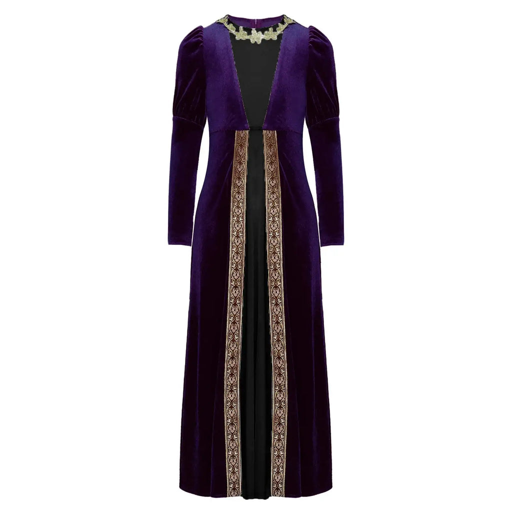 Girls Velvet Medieval Princess Dress Long Sleeve Renaissance Retro Robe Ancient Roman Long Dress for Halloween Carnival Party