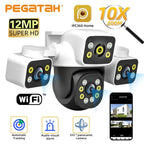 6K 12MP Outdoor WiFi Camera Three Screen Three Lens 10X Zoom PTZ Automatic Tracking Audible Visual Alarm Security Camera Lootquake LLC