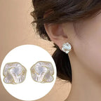 925 Silver Needle Korean Fashion Camellia Flower Earrings For Women Jewelry 2025 Trending Women's Black White Stud Earrings Gift