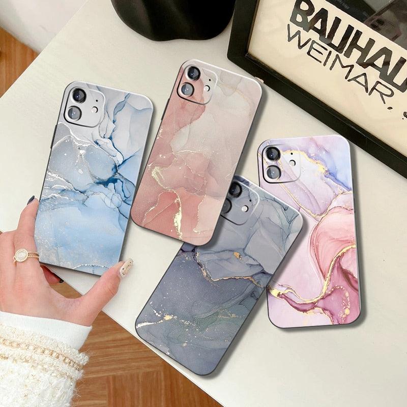 Luxury Marble Texture Phone Case For iPhone X XR XS 7 8 6S 6 5 Plus Silicone Anti Fall Back Cover Ultra Thin Soft Silicone Protective Shockproof and Scratch Resistant with Cute Design Pattern Case Stevvex