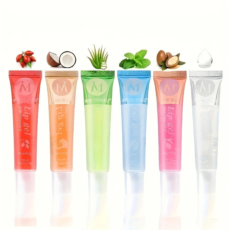 6pcs Fruit Moisturizing Lip Gloss Oil,Transparent Lipstick,Ve, Rosehip,Argan,Peppermintaloe,Coconut Flavor Lip Gel,Long Lasting Lootquake LLC