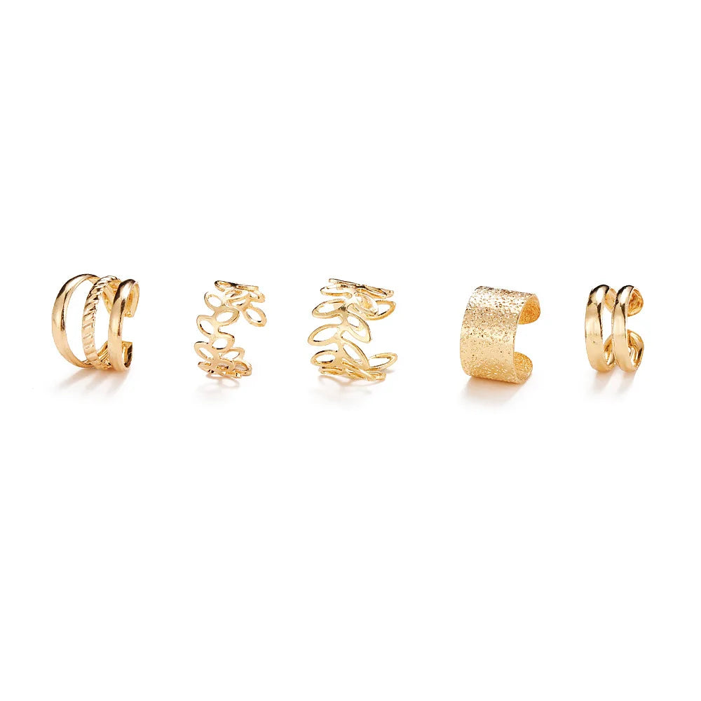 LATS Gold Color Leaves Ear Cuffs, Black Non-Piercing Ear Clip Earrings for Women & Men Lootquake LLC