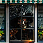 Halloween decoration, 1 piece, polyester material window banner with terrifying and fantastical patterns, evil witch theme