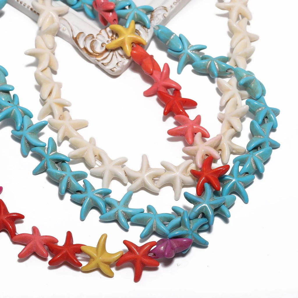 36pcs 14mm Starfish Shape Natural Turquoise Stone Beads Colorful Howlite Handmade Beads for Jewelry Making DIY Pendant Crafts Lootquake LLC