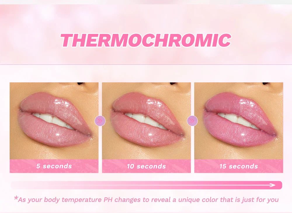 Pearlescent Pink Glitter Lip Oil Lustrous Color Changing Lip Gloss Moisturizing Makeup Lip Balm Mirror Glass Lip Glaze Cosmetics