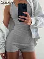 SunnyStride: Women's Stretch Crop & Ribbed Shorts Set
