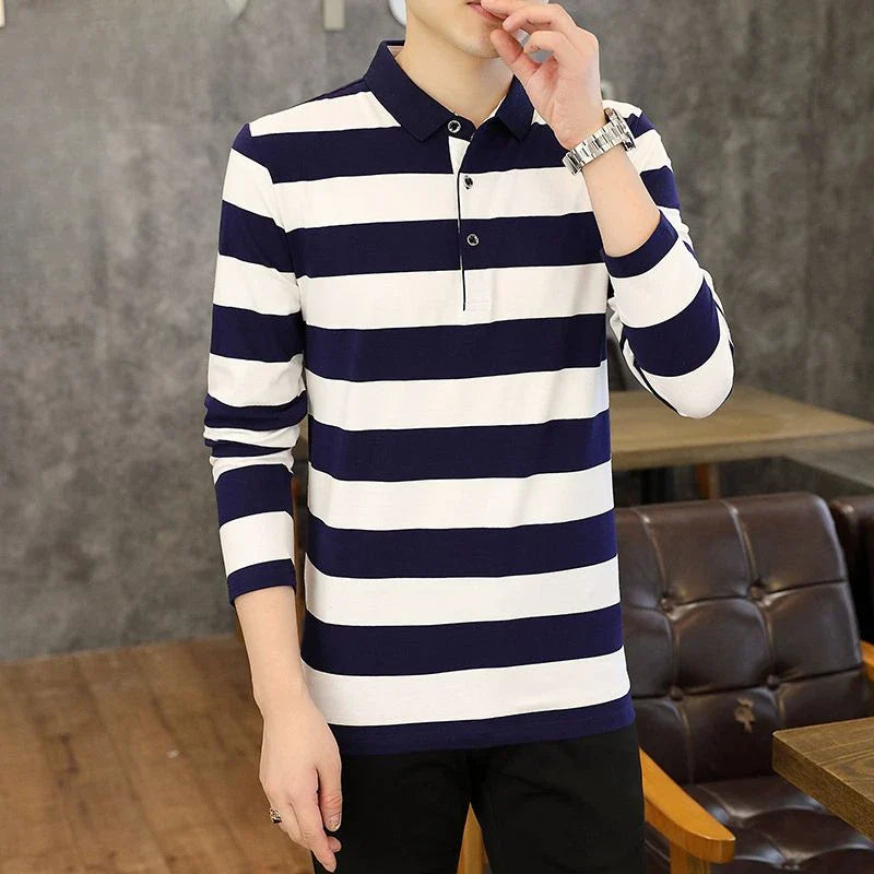 Male Sweatshirts 100℅ Cotton Pullover Stripe Business Formal Red Mens Polo Shirts Clothing Deals High Quality New Luxury Sale Xl