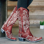 Embroidery Cowboy Boots For Women Knee High Med Calf Vintage Western Cowgirl Boots Women Heeled Casual Shoes Autumn Block Heel Lootquake LLC
