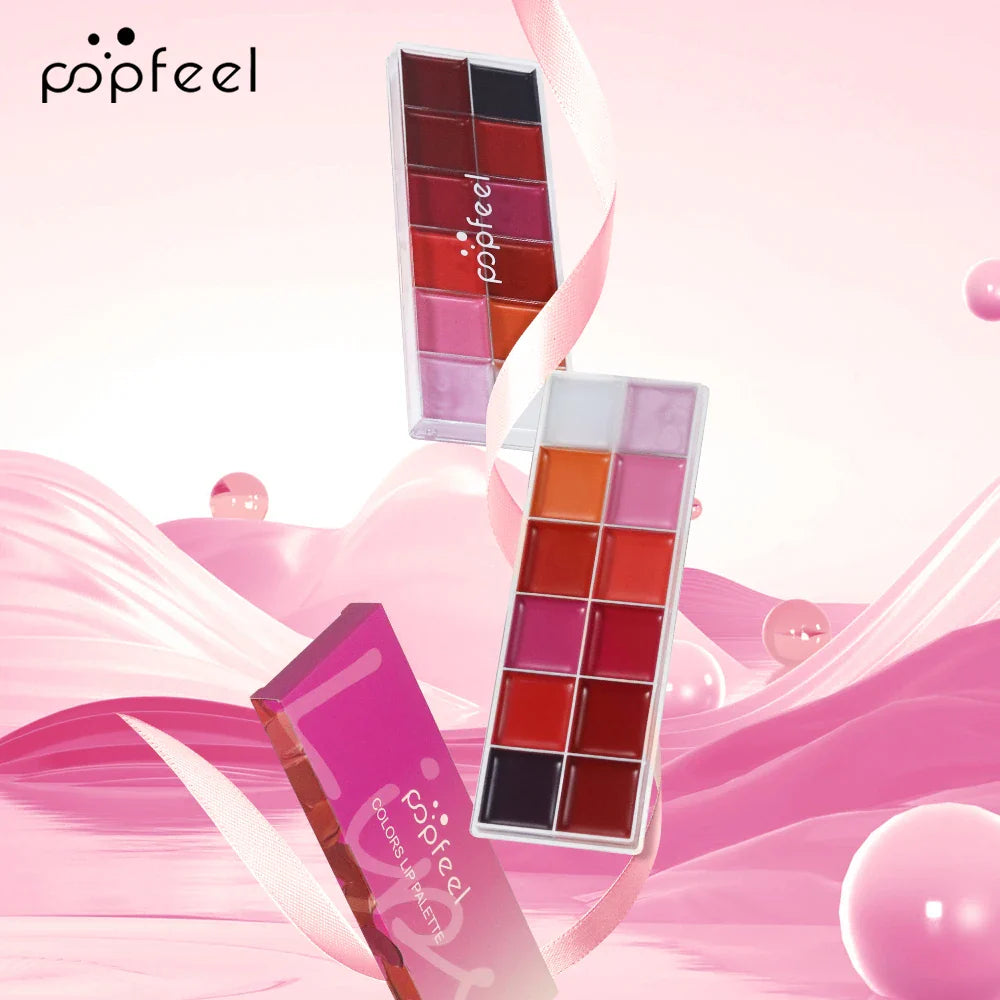 POPFEEL 12 Color Long-Lasting 2-in-1 Lipstick & Blush Palette - Lightweight, Hydrating Formula for Effortless Beauty。 Lootquake LLC