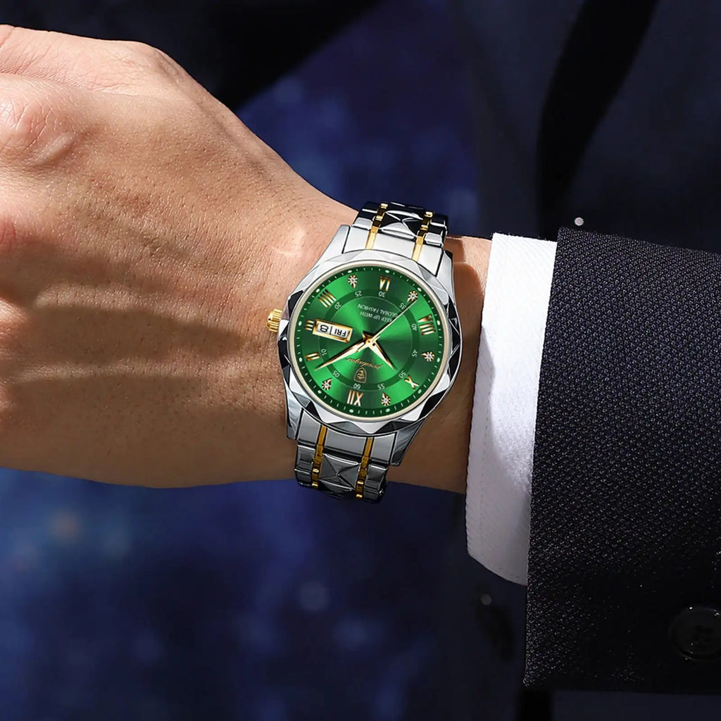 POEDAGAR Business Men's Watch Waterproof Luminous Stainless Steel Date Week Watches For Man Fashion Luxury Quartz Men Wristwatch
