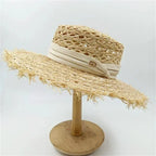 Summer Straw Hat 2024 New Flat Top French Straw Hat Elegant Women's Outdoor Vacation Sun Hat Summer Hat 모자 gorras beach
