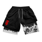 Berserk Skull Print 2 in 1 Running Workout Shorts