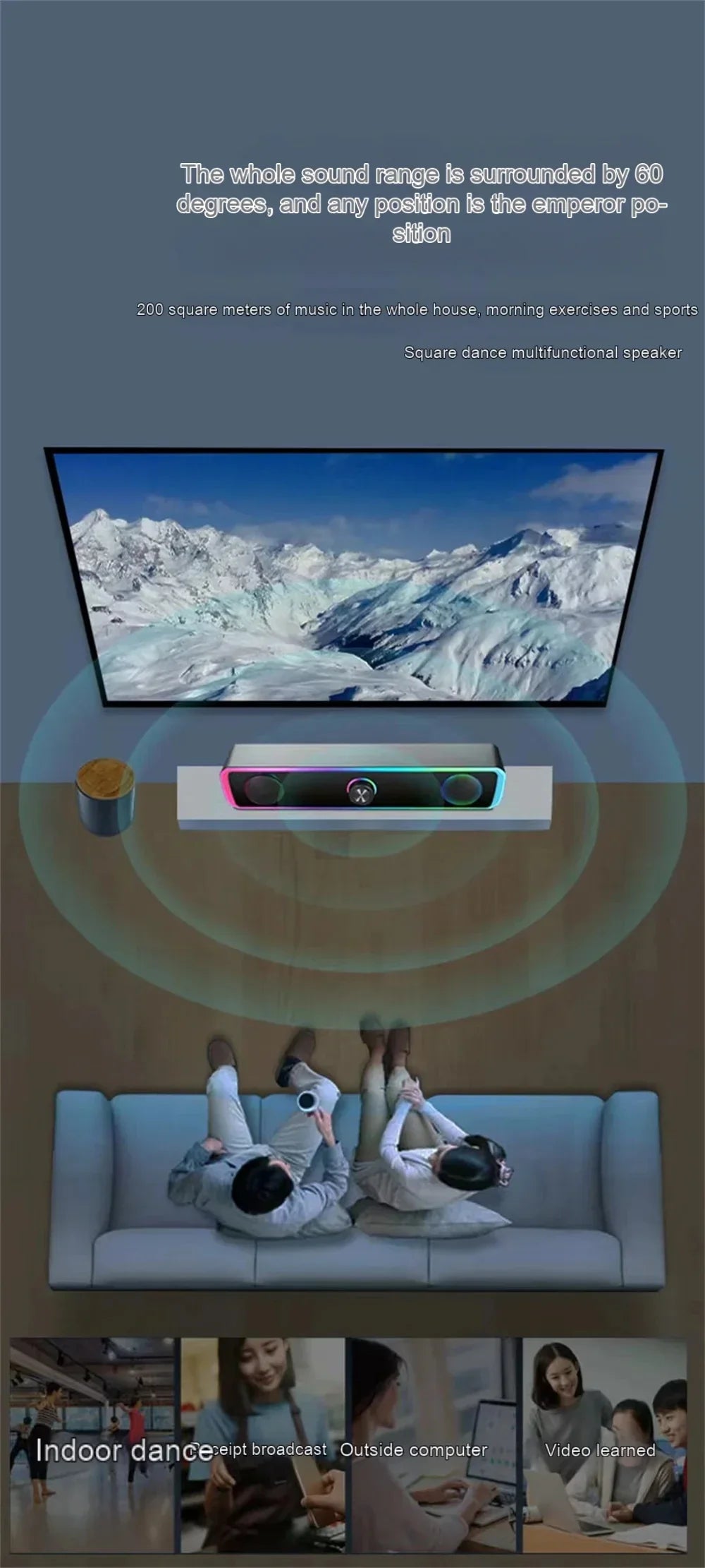 Bluetooth Speaker 4D Surround Soundbar Wired Computer Speakers Stereo Subwoofer Sound Bar for Laptop PC Theater TV Aux 3.5mm Lootquake LLC