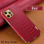 Crocodile Leather Case For iPhone 13 12 Mini Shockproof Magnetic Ring Holder Phone Cover Ultra-thin Soft Crocodile Leather Shockproof Bumper With Ring Bracket Protective Cover for iPhone Stevvex