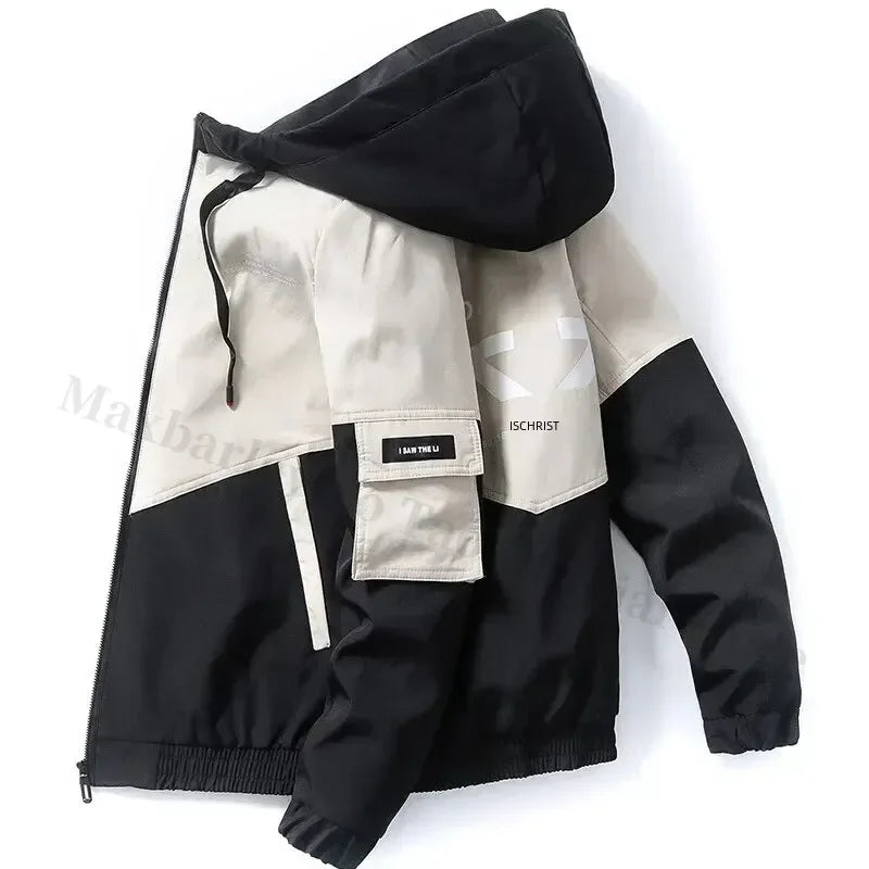 Men's Coat Casual Korean Style Spring Fashionable Thin Topmen's Jacket Hood Student Workwear Jacket Harajuku Street Clothing Pi-Mart