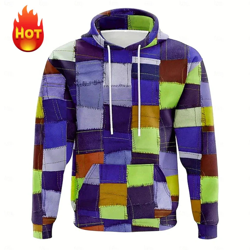 Men's hoodie 3D printed simulation sewing plaid sweatshirts fashion men's clothing Pi-Mart