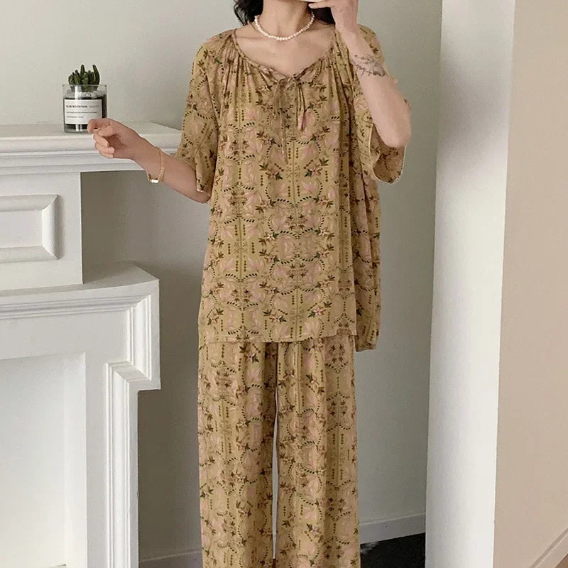 Sleepwear Women's Clothing Summer Blouse Cotton Silk New Thin Home Loose Casual Comfortable Premium Soft Simple  National Style Lootquake LLC