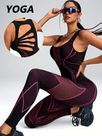 Chic Color-Block Women's Yoga Jumpsuit THRIXINE