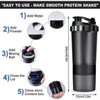 3 Layers Shaker Protein Bottle Powder Shake Cup Water Bottle Plastic Mixing Cup Body Building Exercise Bottle Lootquake LLC