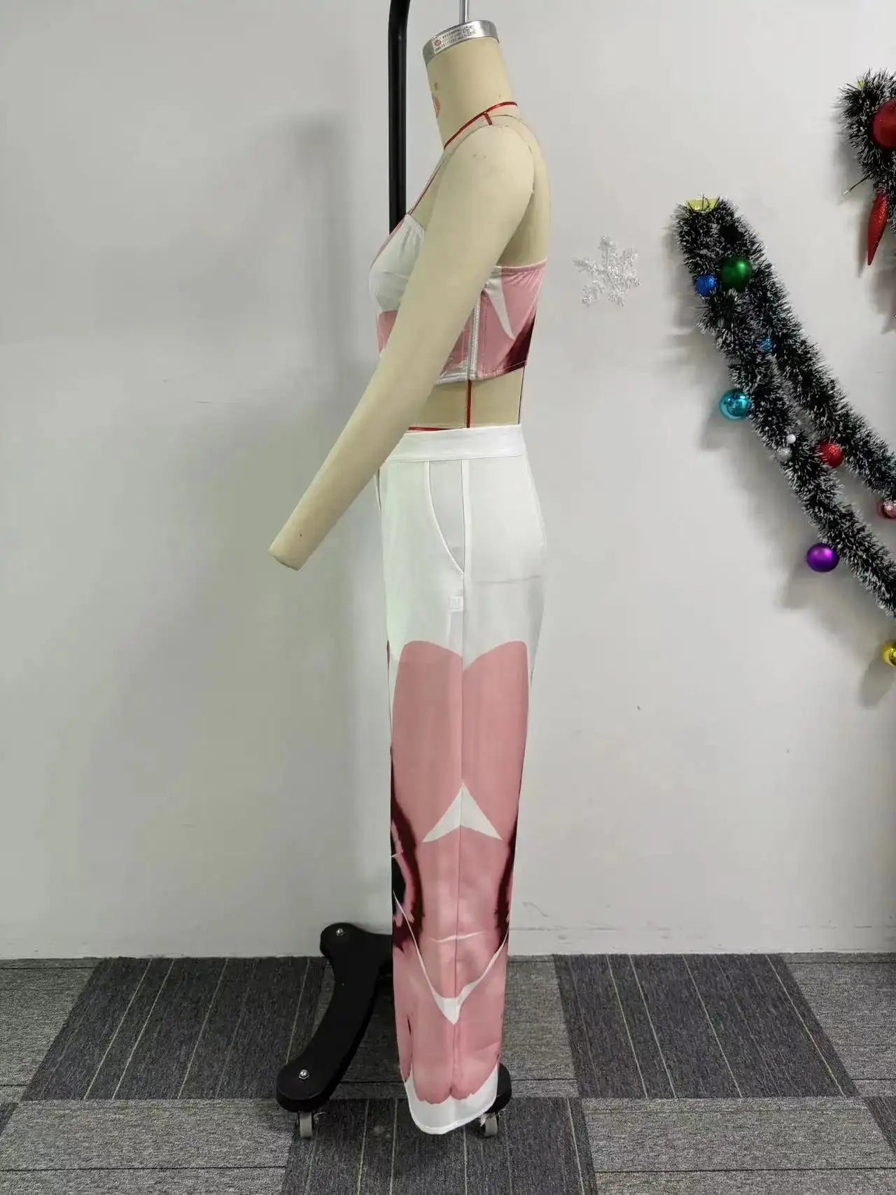 2 Piece Women Sets 2024 New Arrival Summer Autumn Matching Printing Two Pieces Sets Sleeveless Top And Pants Suits Outfits