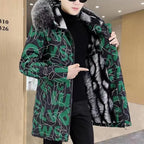 Cotton-Padded Coat Winter Jacket Men's Parkas ashionable Mid-Length Thickened Jacket Brand Letter Print Fur collar Pi-Mart