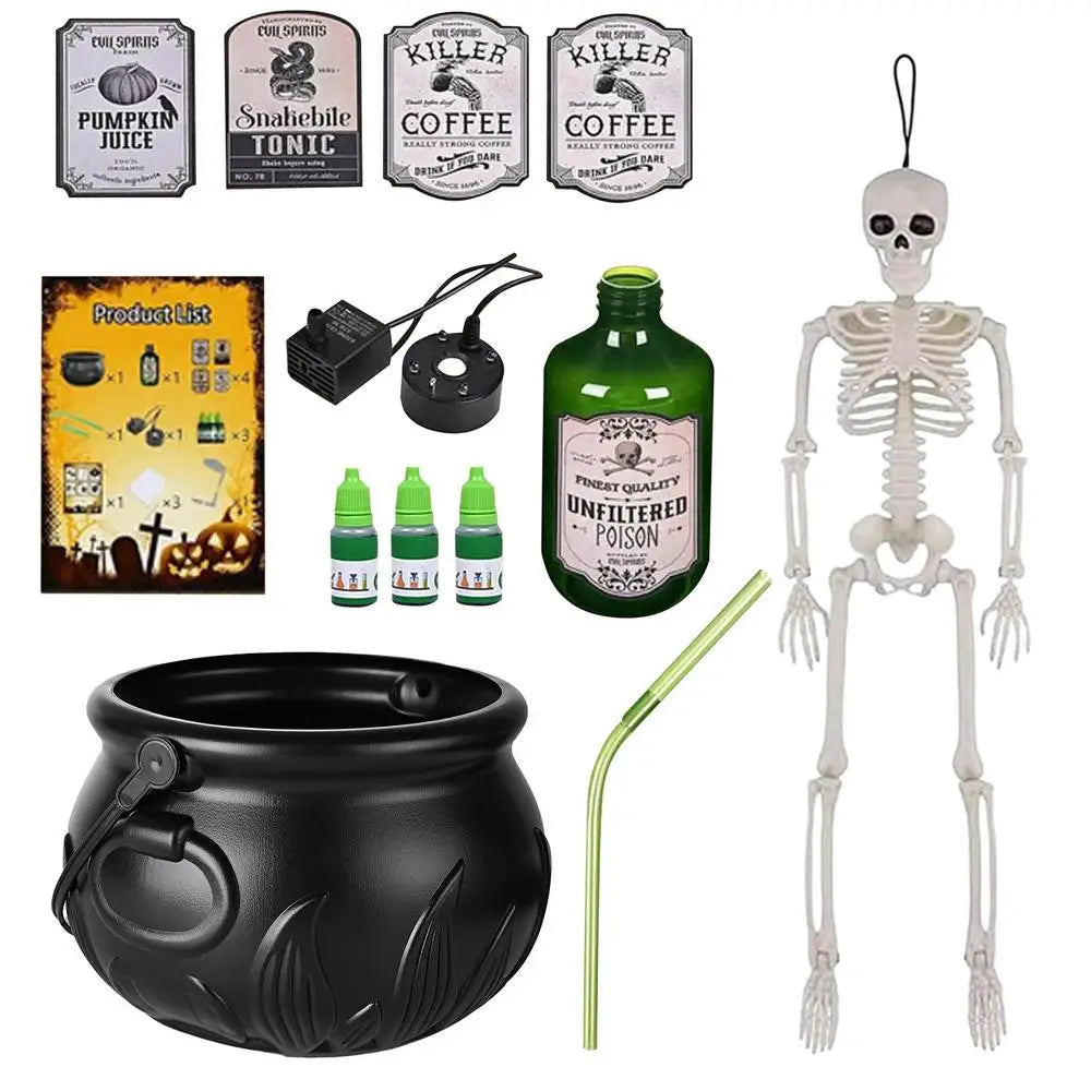 Halloween Decorations Indoor Cauldron Halloween Decor With Floating Potion Bottles And Diffuser Black Plastic Witches Bowl Lootquake LLC