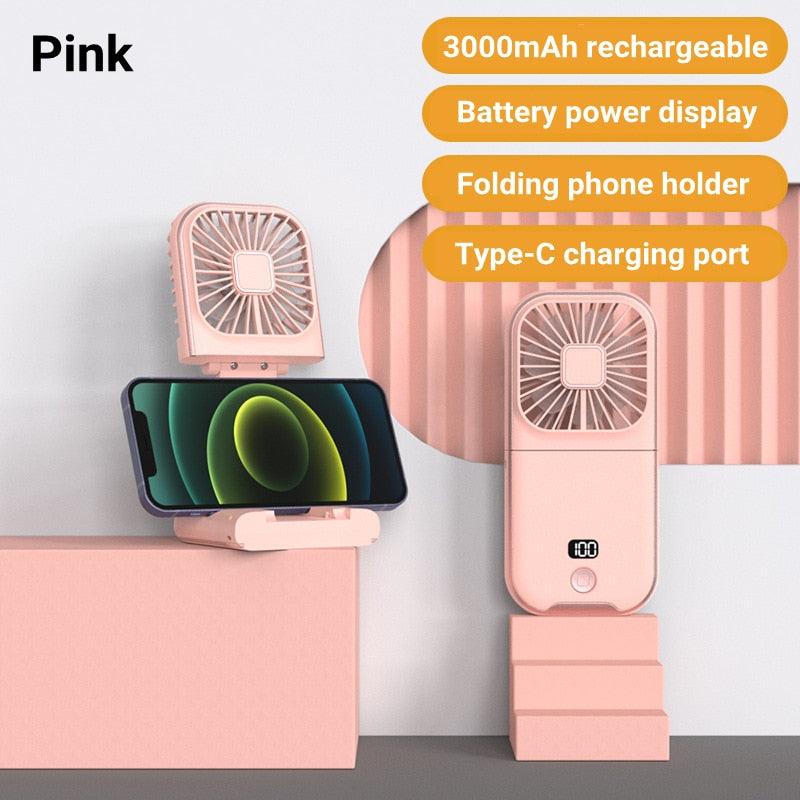Mini Portable Outdoor Hand Fan Hanging Neck Fan USB Charging 3000mAh Battery Powered 180° Folding Wireless Table Air Cooling Fan 4 Adjustable Speed Portable Pocket Fan for Office Outdoor Travel Stevvex