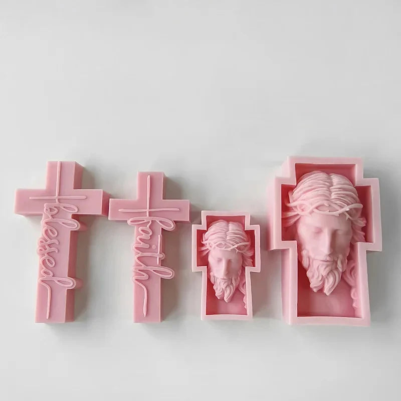 Portrait Face Silicone Mold Jesus Sculpture Cross Aroma Candle Resin Plaster Ornament Mold Home Decor Crafts Making Mould Lootquake LLC