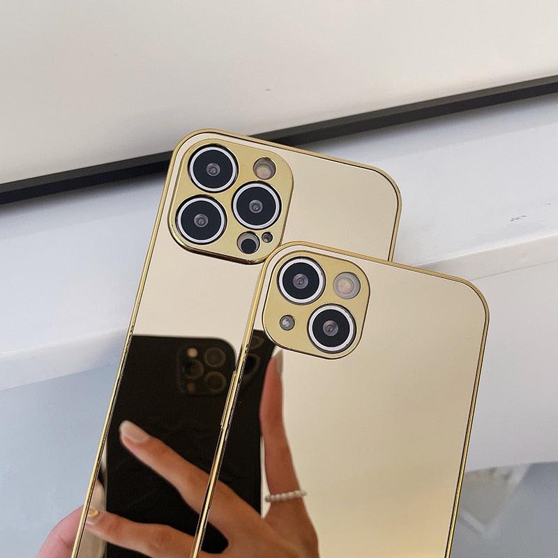 Luxury Clear Back Mirror Shock-Absorption Anti-Scratch Bright Reflection Protective Case Cover Silver Golden Mirror Shockproof Case for iPhone 14 13 12 Pro Max 11 X XR XS 8Plus iphone Hard Back Cover Stevvex