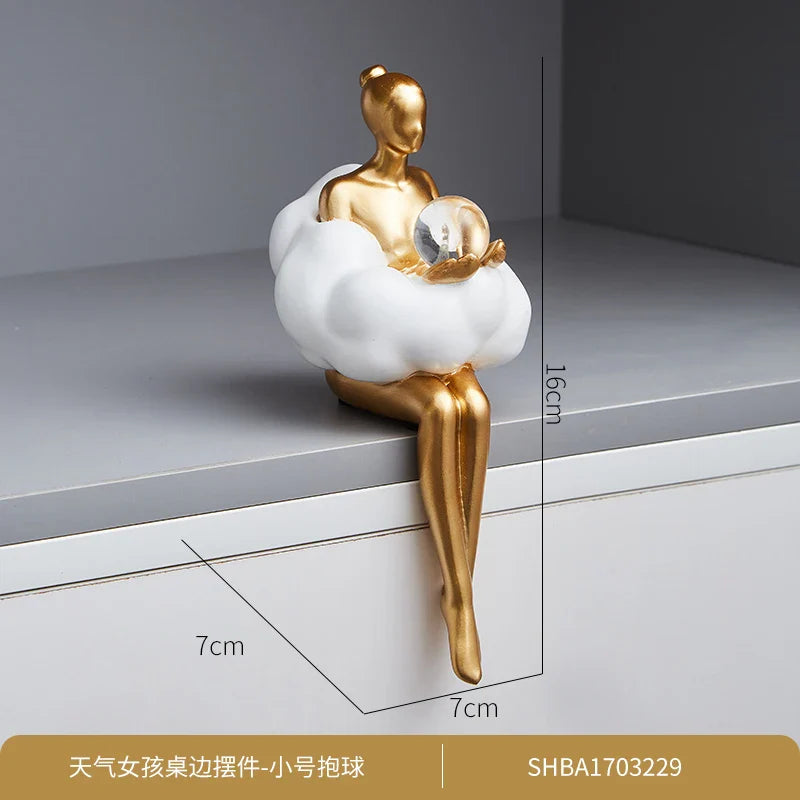 Sitting ballet girl art Golden sculpture Sitting posture ornament home accessories Statuettes Figurines office decor Statues Lootquake LLC
