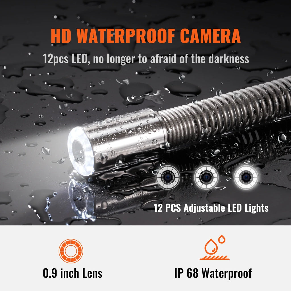 SucceBuy Sewer Camera 9" Screen Pipeline Inspection Camera DVR Function Waterproof Camera 12 Adjustable LEDs and 16 GB SD Card Lootquake LLC
