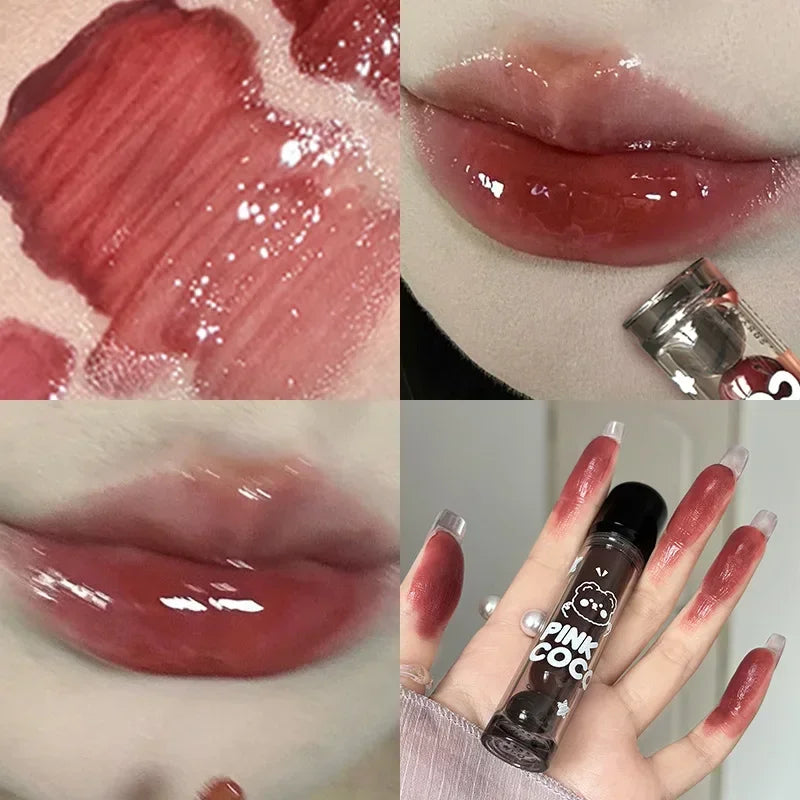 Dark Red Brown Mirror Lip Glaze Water Light Moisturizing Non-stick Cup Highly Pigmented Red Liquid Lipstick Lips Makeup Cosmetic Lootquake LLC