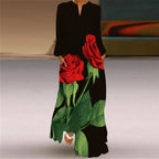Women Autumn Winter Long Dress Elegant Party Casual V Neck Long Sleeve Vestids Style Loose Stripe Printing Vintage Maxi Dresses