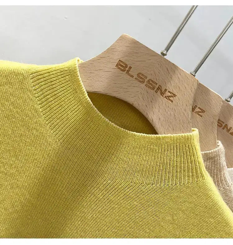 Half High Collar T-shirts Flying Sleeve Design Slim Knitted Sleeveless Top Women Simple Comfortable White T-shirts Summer 2025