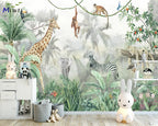 Milofi custom watercolor jungle nursery 3d wallpaper wall mural for kids nursery room 3d animal wallpaper sticker art deco