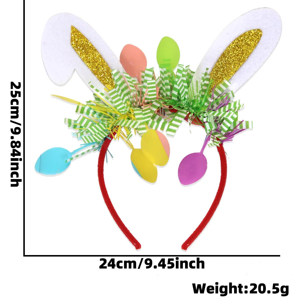 Easter Rabbit Headband with Colorful Egg Strip And Button Holiday Party Accessory Egg Chick Headdress for Easter Celebrations Lootquake LLC