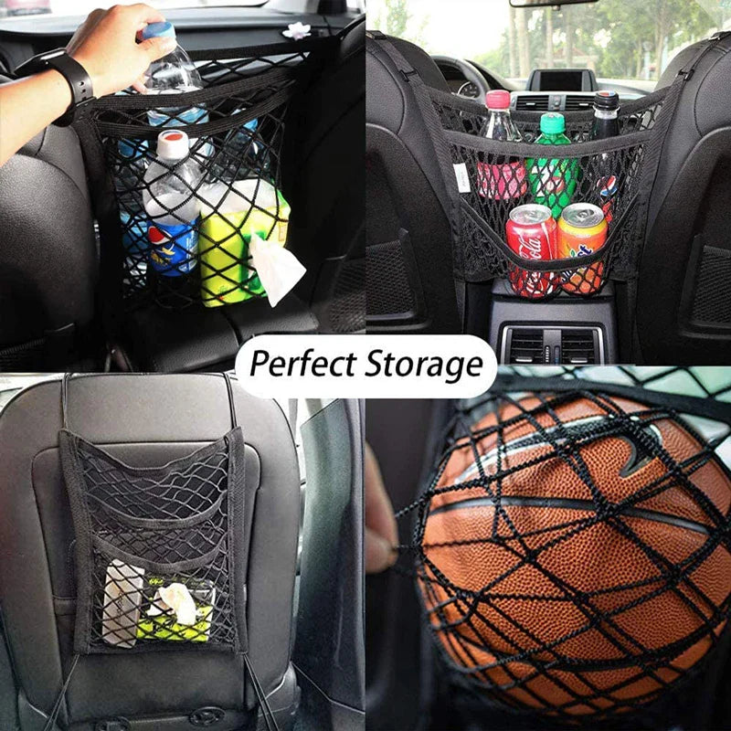 Car Storage Net Bag Between Seats Car Divider Pet Barrier Stretchable Elastic Mesh Bag Organizer Auto Accessories Lootquake LLC