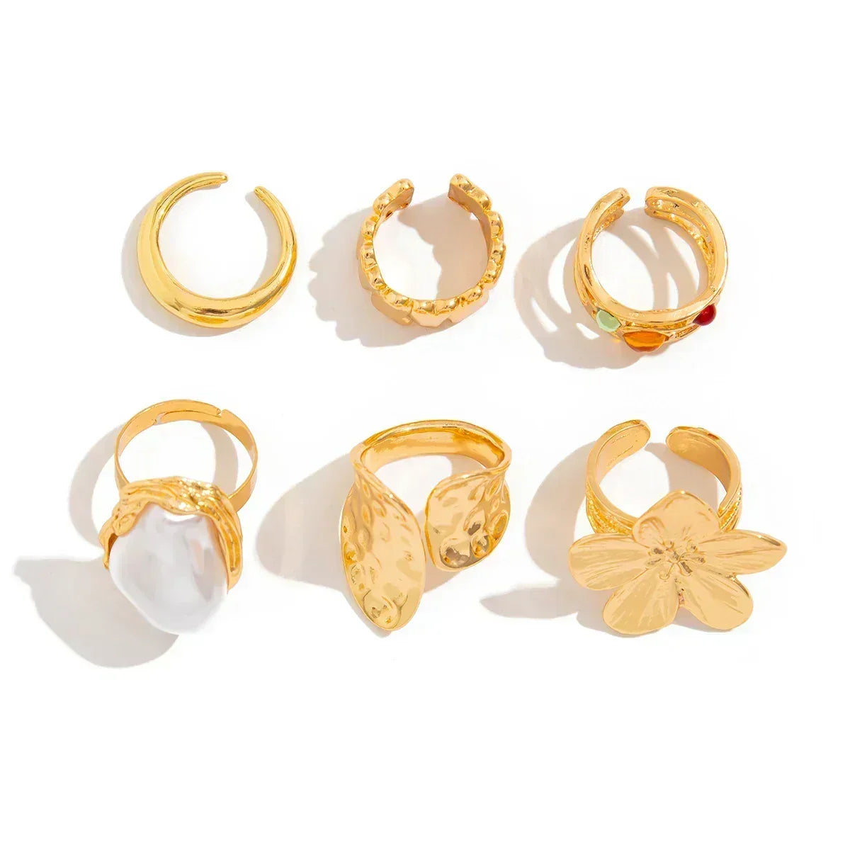 Ingemark Irregular Metal Flower Open Ring - Baroque Imitation Pearl Jewelry Femstylo