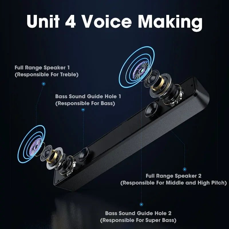 Salange Bluetooth Speaker USB Wired 3.5mm Port Sound Bar for PC Game Console Smartphone Laptop Tablet Black Desk Set Long Lootquake LLC