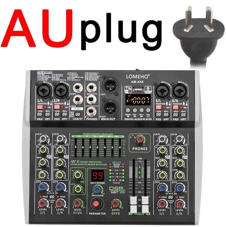 99 DSP Effects Mixing Console Podcast Mini 4/6 Channels Sound Audio Mixer Individual 48V Bluetooth USB PC Play Record AM-AX4/6 Lootquake LLC