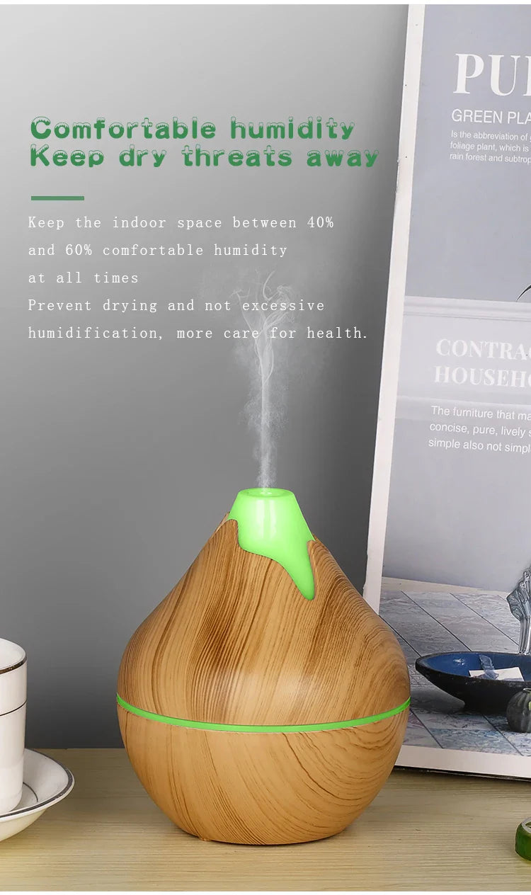 350ML USB aroma oil diffuser wood electric humidifier ultrasonic air humidifier mini aromatherapy LED light mist maker for home Lootquake LLC