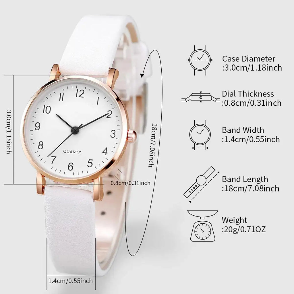 3pcs/set Women Leather Simple Quartz Watch with Number 8 Bracelet Necklace Set