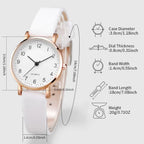 3pcs/set Women Leather Simple Quartz Watch with Number 8 Bracelet Necklace Set