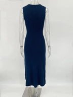 Fashion Knitted Long Dress For Women Elegant Sleeveless Button Maxi Sweater Bodycon Dresses Female Party Fashion Vestidos 2024 N