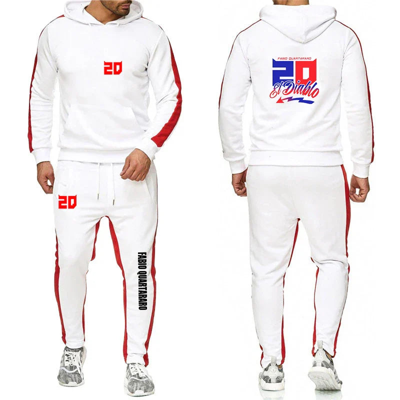 2025 Spring Autumn FABIO QUARTARARO WITH SIGNATURE Printed Sports High Quality Sets Men's Pocket Hooded Hoodies+Sweatpants Suits Pi-Mart